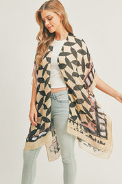 Women's Ombre Front and Geometric Back Print Kimono