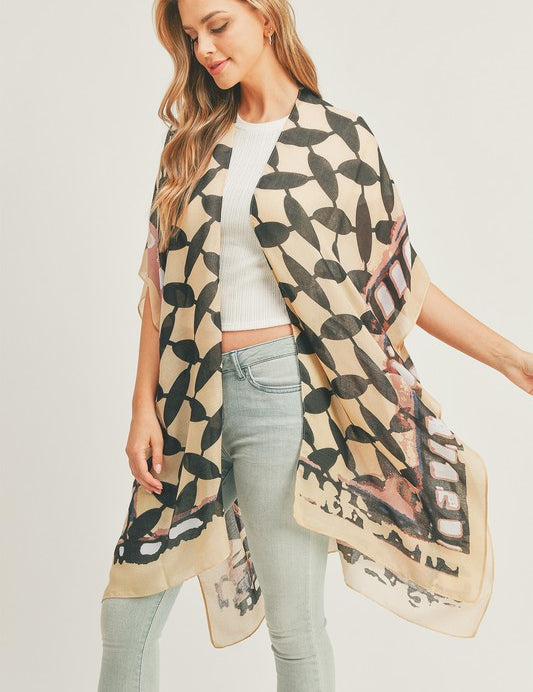 Women's Ombre Front and Geometric Back Print Kimono