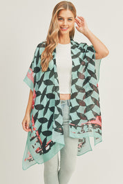 Women's Ombre Front and Geometric Back Print Kimono