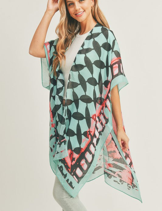 Women's Ombre Front and Geometric Back Print Kimono