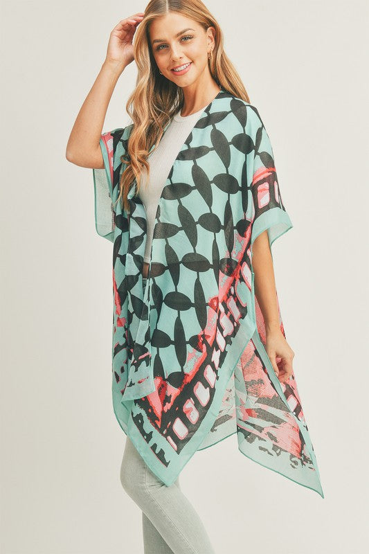 Women's Ombre Front and Geometric Back Print Kimono