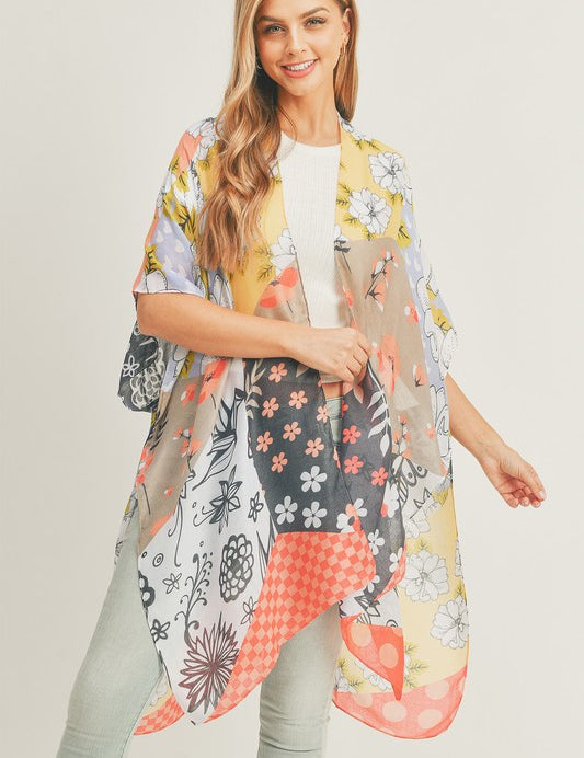 Women's Mixed Flower Print Kimono