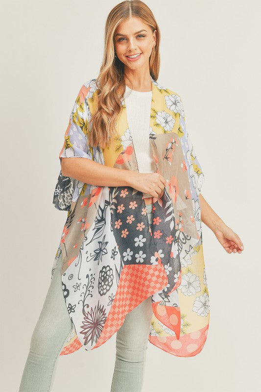 Women's Mixed Flower Print Kimono