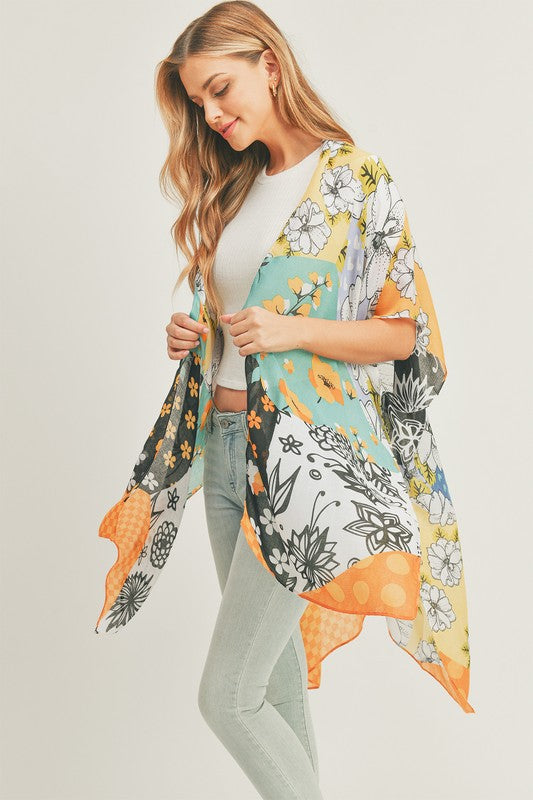 Women's Mixed Flower Print Kimono