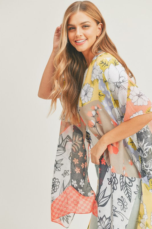 Women's Mixed Flower Print Kimono