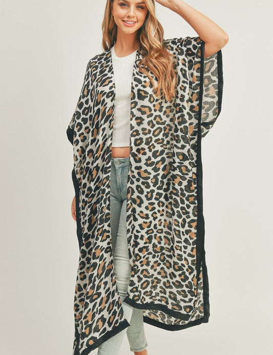 Leopard Print Front Open Long Kimono