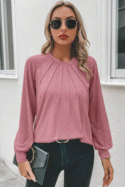 Women's Lace Raglan Sleeve Plicate Top