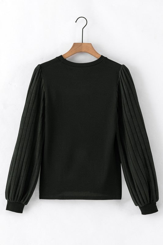 Women's Ribbed Bishop Sleeve Knit Top