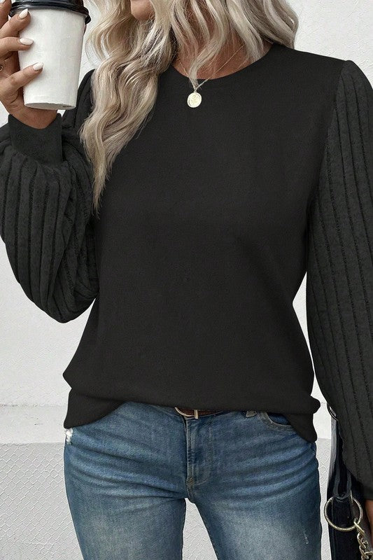 Women's Ribbed Bishop Sleeve Knit Top