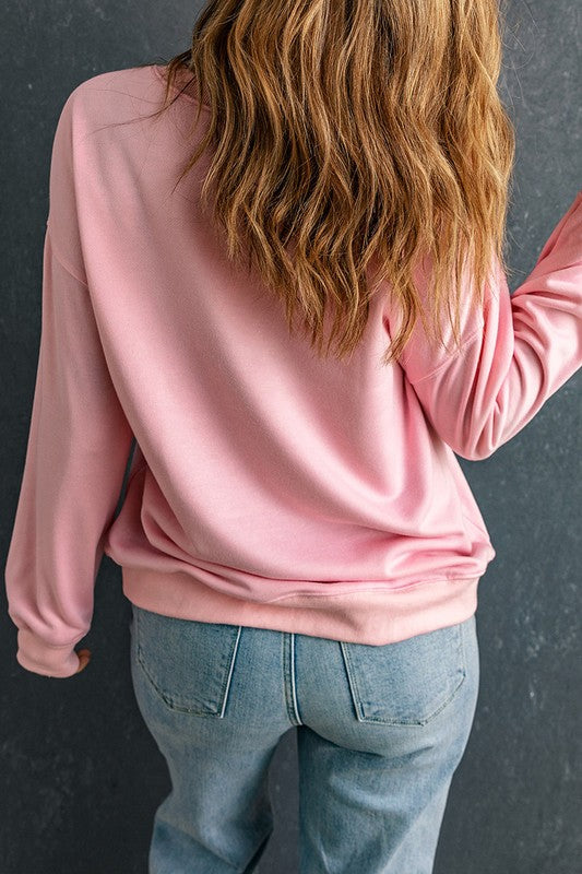 Women's Loose Fit Pink Graphic Drop Shoulder Sweatshirt