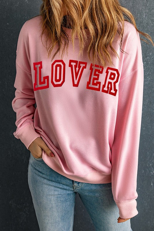 Women's Loose Fit Pink Graphic Drop Shoulder Sweatshirt