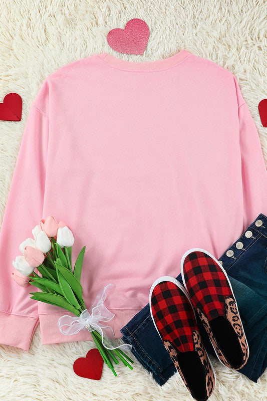 Women's Loose Fit Pink Graphic Drop Shoulder Sweatshirt