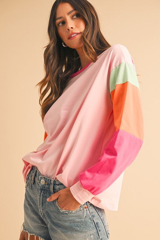 Women's Color Block Sleeve Loose Fit Top