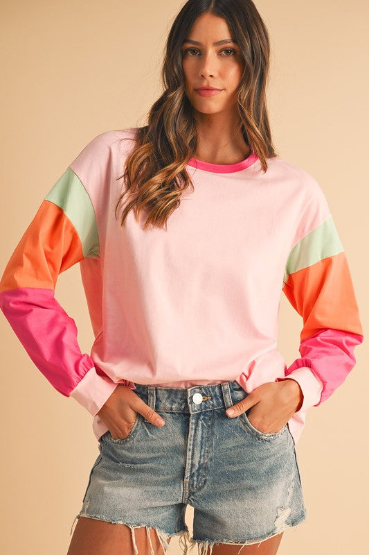 Women's Color Block Sleeve Loose Fit Top