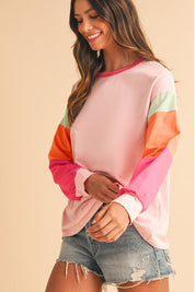 Women's Color Block Sleeve Loose Fit Top