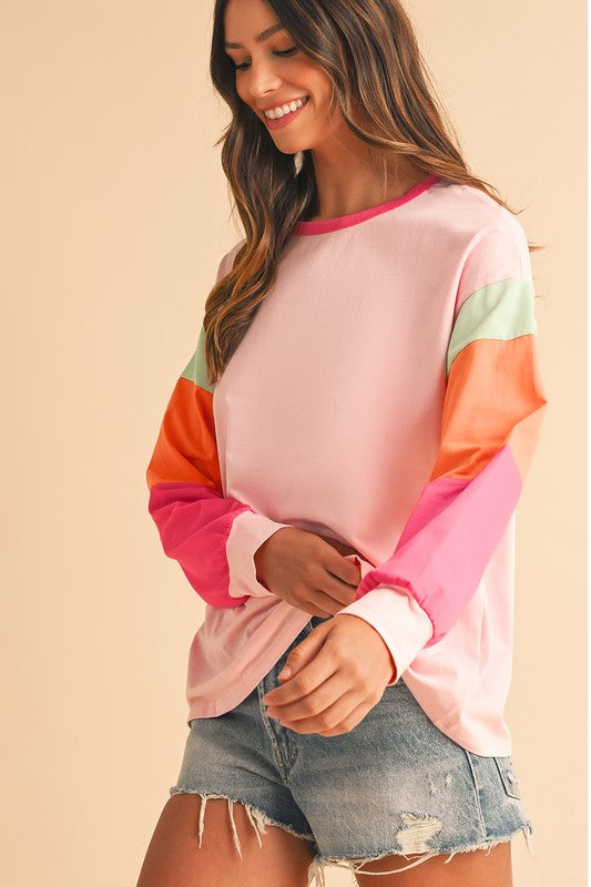 Women's Color Block Sleeve Loose Fit Top