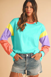 Women's Color Block Sleeve Loose Fit Top