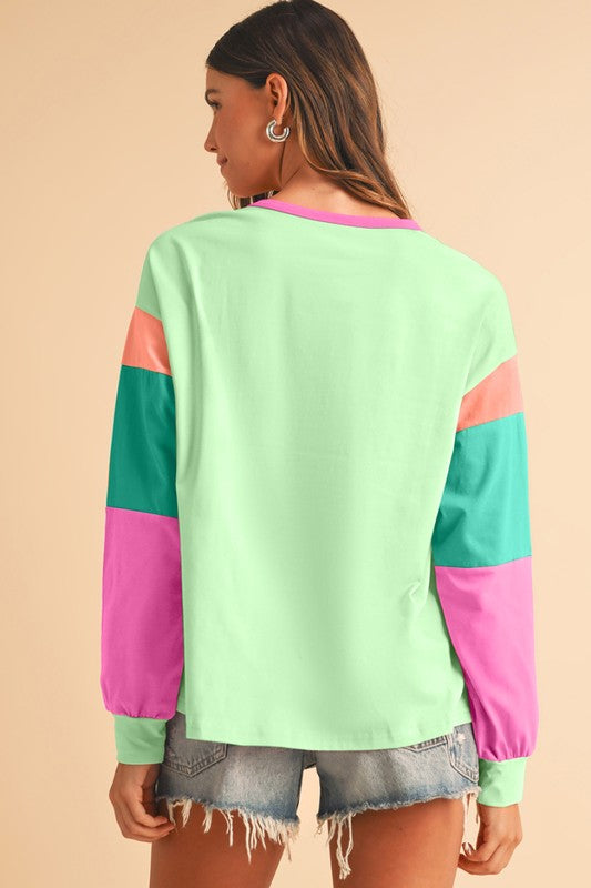 Women's Color Block Sleeve Loose Fit Top