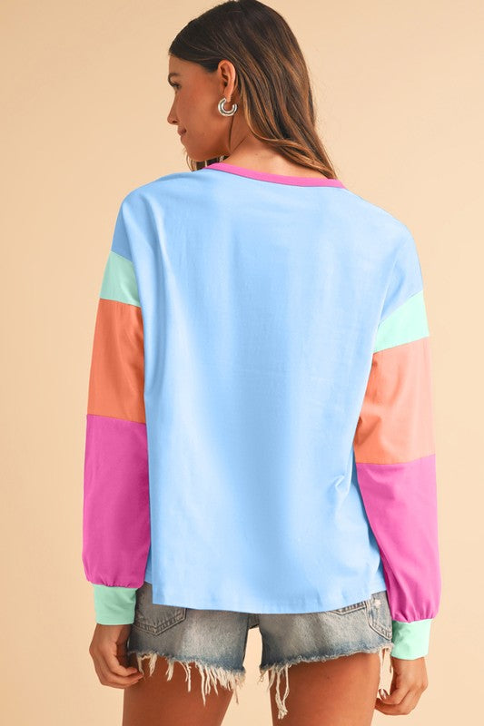 Women's Color Block Sleeve Loose Fit Top