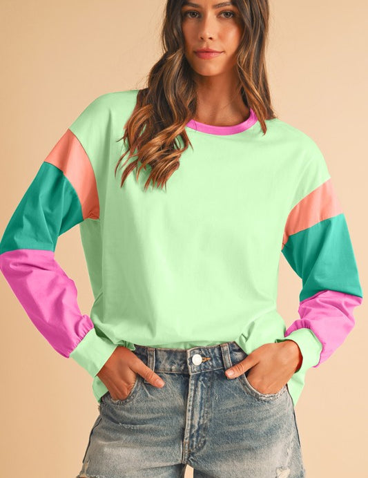 Women's Color Block Sleeve Loose Fit Top