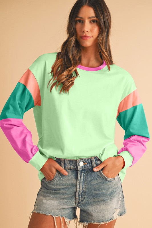 Women's Color Block Sleeve Loose Fit Top