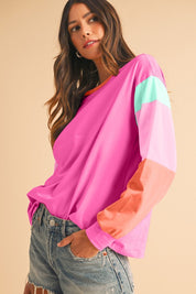 Women's Color Block Sleeve Loose Fit Top