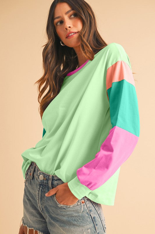 Women's Color Block Sleeve Loose Fit Top