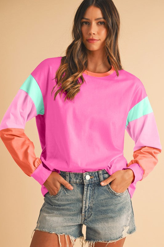 Women's Color Block Sleeve Loose Fit Top