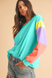 Women's Color Block Sleeve Loose Fit Top