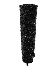 Women's Sequinned Fold Over Calf Boots