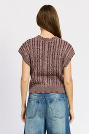 Women's Cable Knit Short Sleeve Top