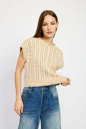 Women's Cable Knit Short Sleeve Top