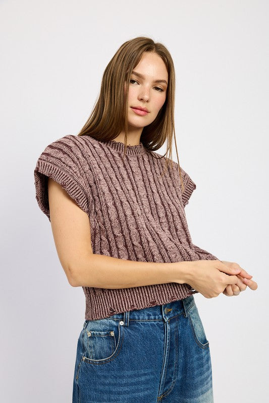 Women's Cable Knit Short Sleeve Top