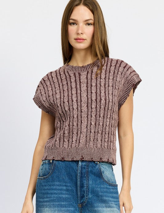 Women's Cable Knit Short Sleeve Top