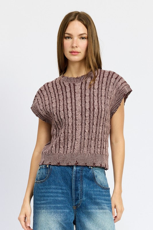 Women's Cable Knit Short Sleeve Top