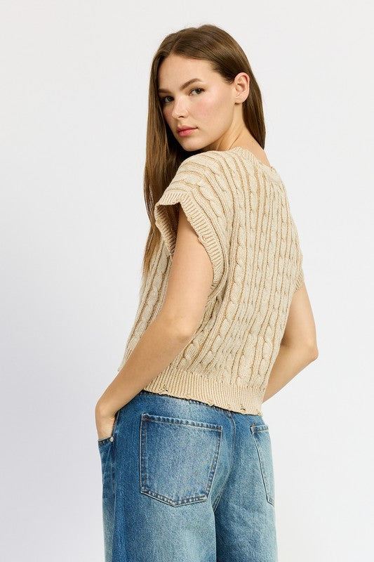 Women's Cable Knit Short Sleeve Top