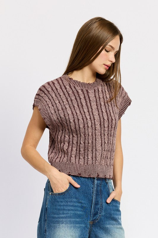 Women's Cable Knit Short Sleeve Top