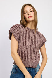 Women's Cable Knit Short Sleeve Top