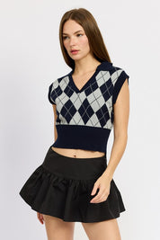 Women's Argyle Cropped Cotton Vest