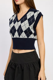 Women's Argyle Cropped Cotton Vest