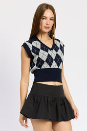 Women's Argyle Cropped Cotton Vest