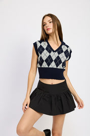 Women's Argyle Cropped Cotton Vest