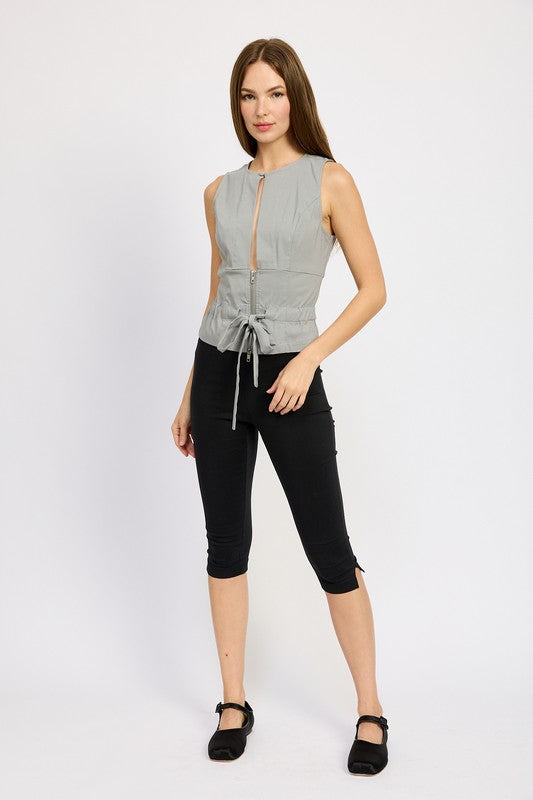 Women's Sleeveless Top with Front Cutout Design