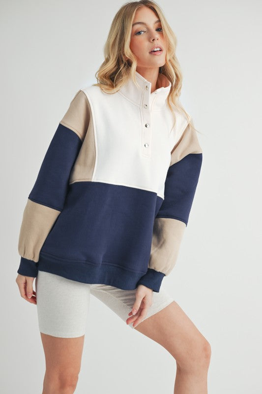 Women's Colorblock Snap Button Pullover