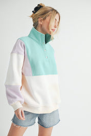 Women's Colorblock Snap Button Pullover