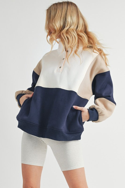 Women's Colorblock Snap Button Pullover