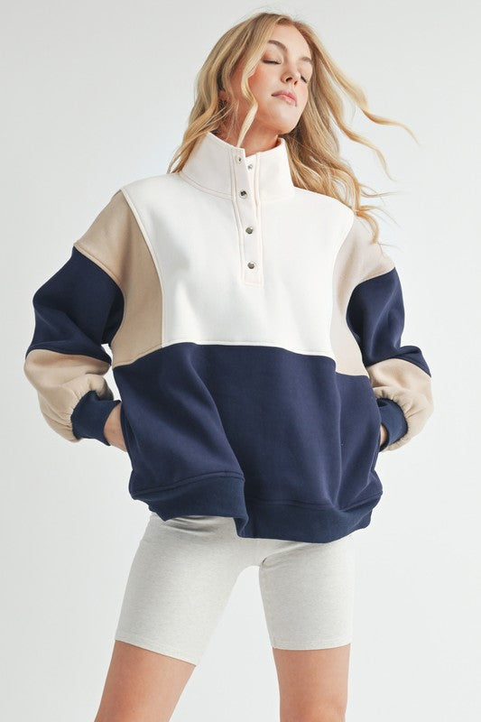 Women's Colorblock Snap Button Pullover