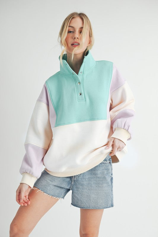 Women's Colorblock Snap Button Pullover