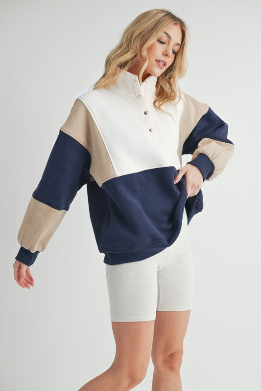 Women's Colorblock Snap Button Pullover