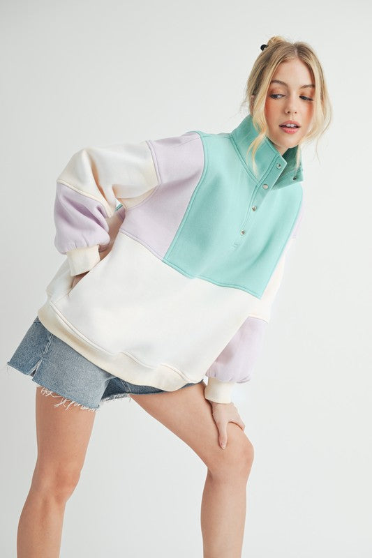 Women's Colorblock Snap Button Pullover